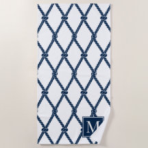 Coastal Preppy Nautical Monogram – Vit & Marinblå