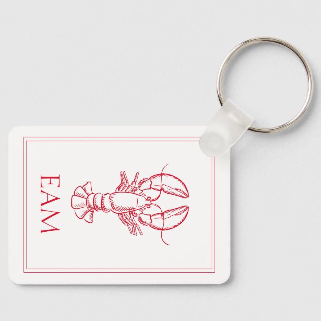 Coastal Preppy Red and White Lobster Monogram Nyckelring (Framsida)