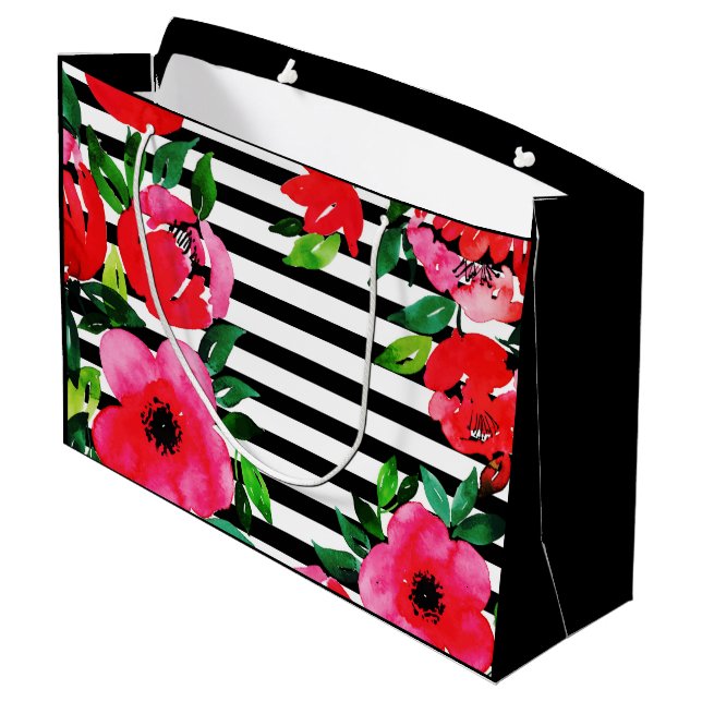 Coastal Preppy | Svart Rand & Korallfärgad Peony B (Baksidan Vinklad)
