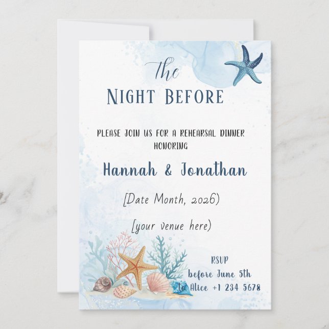 Coastal Romance Wedding Rehearsal Dinner Inbjudningar (Framsida)