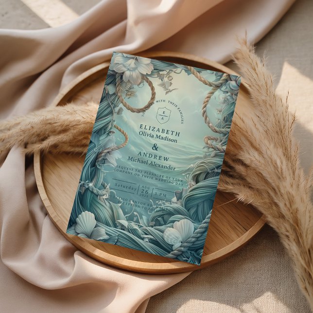 Coastal Rope Botanical Ocean Wedding Inbjudningar (Skapare uppladdad)