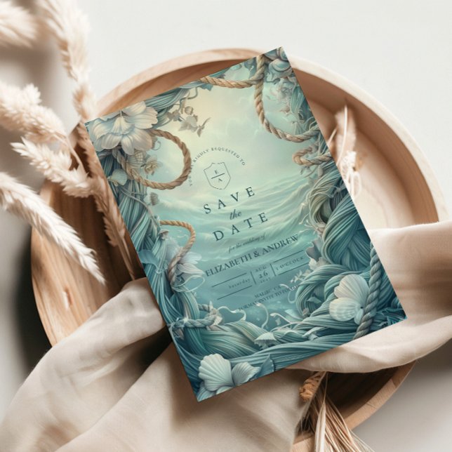 Coastal Rope Botanical Ocean Wedding Spara Datumet (Skapare uppladdad)