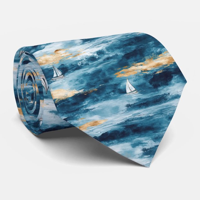 Coastal Sailboat Waves Nautical Pattern (4) Slips (Rullad)