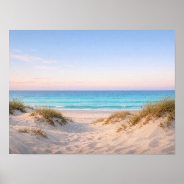 Coastal Sand Dunes Beach Poster - Pastel Sunset (Framsidan)