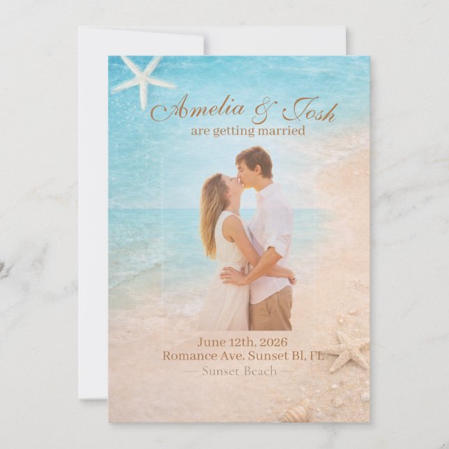 Coastal Sand & Sea Starfish wedding invitation Inbjudningar (Framsida)