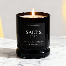 Coastal Sea & Sand Custom Candle Label Black White Fyrkantigt Klistermärke