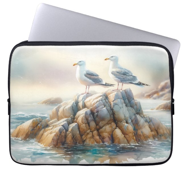 Coastal Seagulls Watercolor Seascape Laptop Fodral (Framsidan)