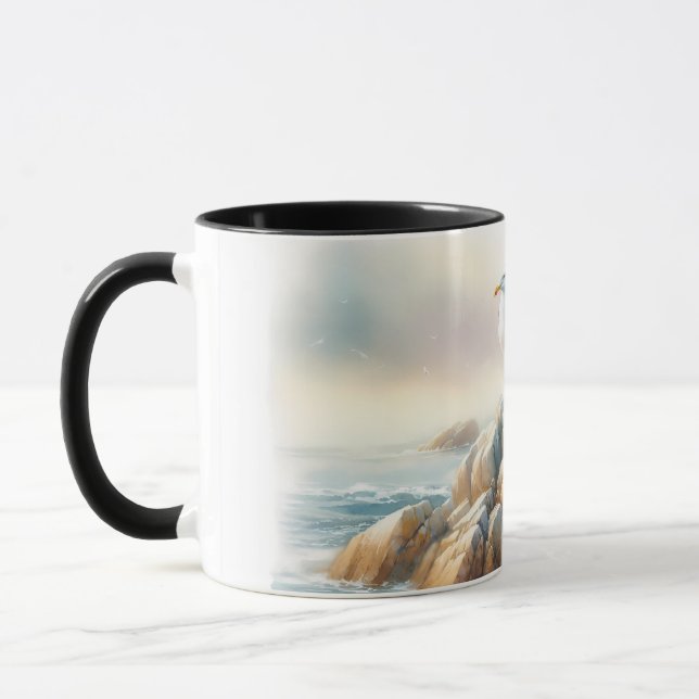 Coastal Seagulls Watercolor Seascape Mugg (Vänster)