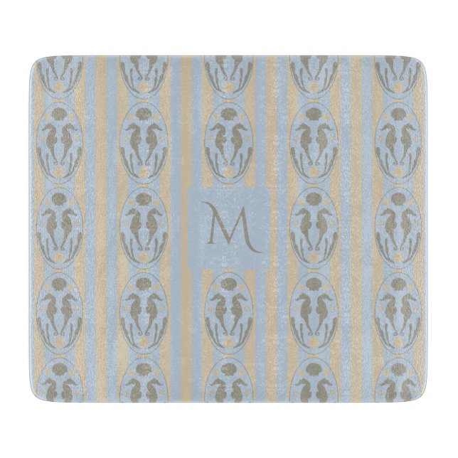 Coastal Seahorse Cameo Blue Cream Strip Monogram (Framsidan)