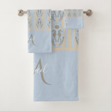 Coastal Seahorse Cameo Blue Cream Strip Monogram 