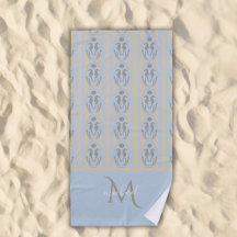 Coastal Seahorse Cameo Blue Cream Strip Monogram 