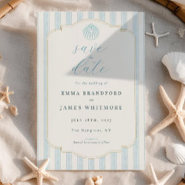 Coastal Seashell Blue Wedding Save the Date Inbjudningar