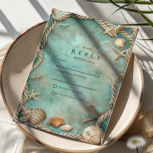 Coastal Seashell Botanical Wedding OSA Kort (Skapare uppladdad)