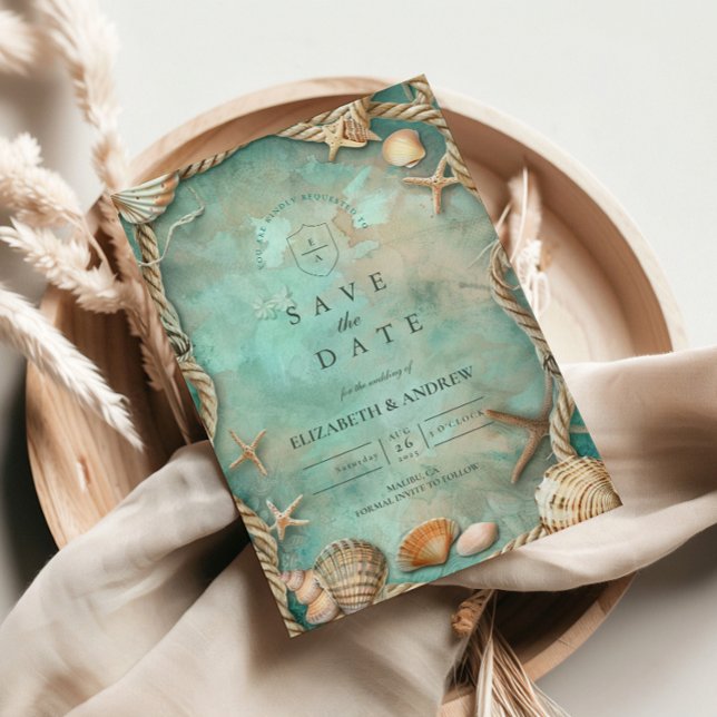 Coastal Seashell Botanical Wedding Spara Datumet (Skapare uppladdad)