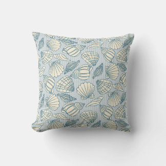 Coastal Seashell Pattern Throw Pillow (Blue & Sand Kudde