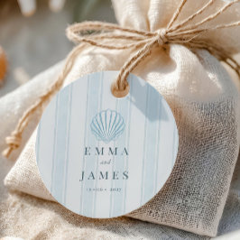 Coastal Seashell White Blue Wedding  Gåvor Etiketter