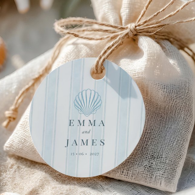 Coastal Seashell White Blue Wedding  Gåvor Etiketter (Skapare uppladdad)