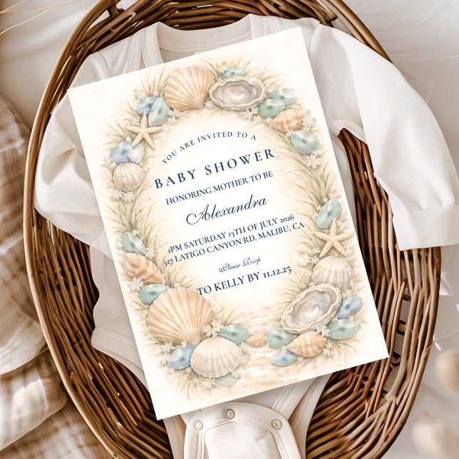 Coastal Seashell Wreath Baby Shower Inbjudningar (Skapare uppladdad)