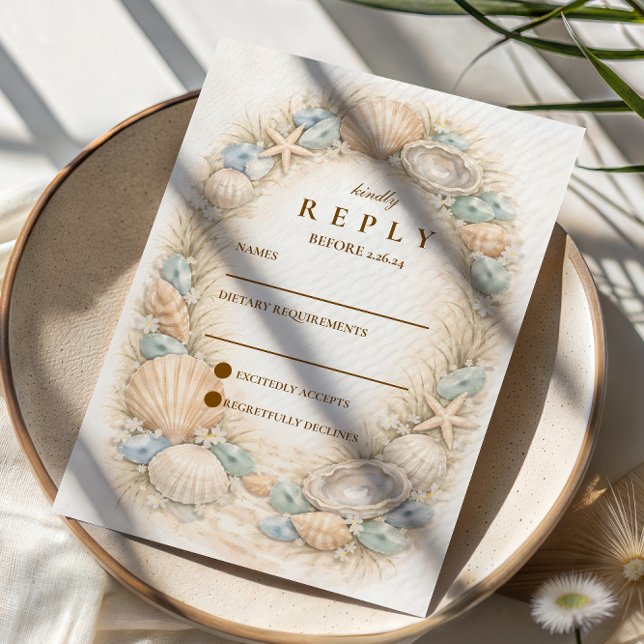 Coastal Seashell Wreath Wedding OSA Kort (Skapare uppladdad)