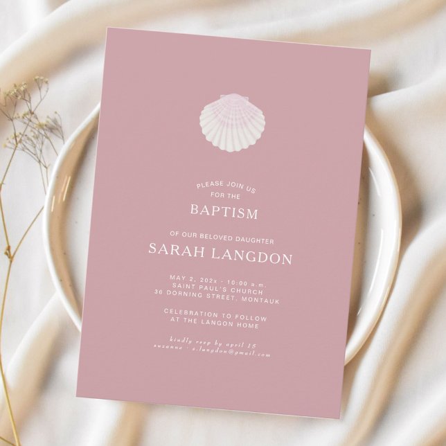 Coastal shell dusty pink baptism Invitation Inbjudningar (Skapare uppladdad)