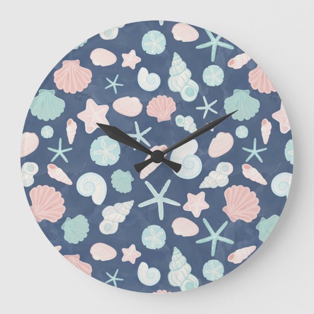 Coastal Shells Beach & Ocean Design Stor Klocka (Framsida)