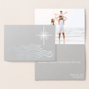 COASTAL SILVER MODERN CHRISTMAS-KORT BEACH PHOTO FOLIERAT KORT