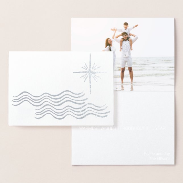 COASTAL SILVER MODERN CHRISTMAS-KORT BEACH PHOTO FOLIERAT KORT (Display)