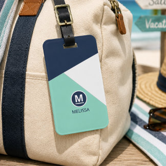 Coastal sommar navy mint geometrisk mönster namn  bagagebricka
