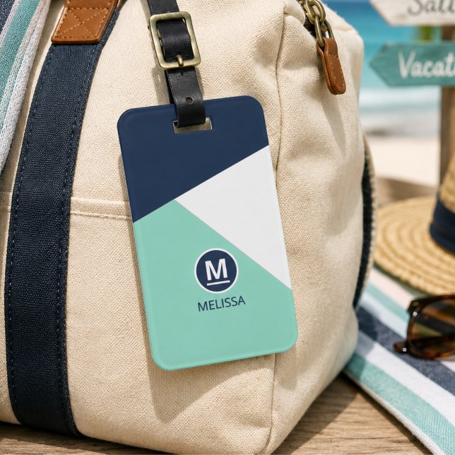 Coastal sommar navy mint geometrisk mönster namn  bagagebricka (Skapare uppladdad)