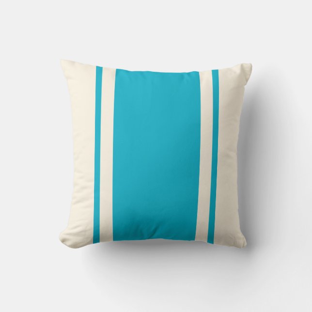 Coastal Stripe Throw Pillow – Turquoise & Cream Kudde (Framsida)