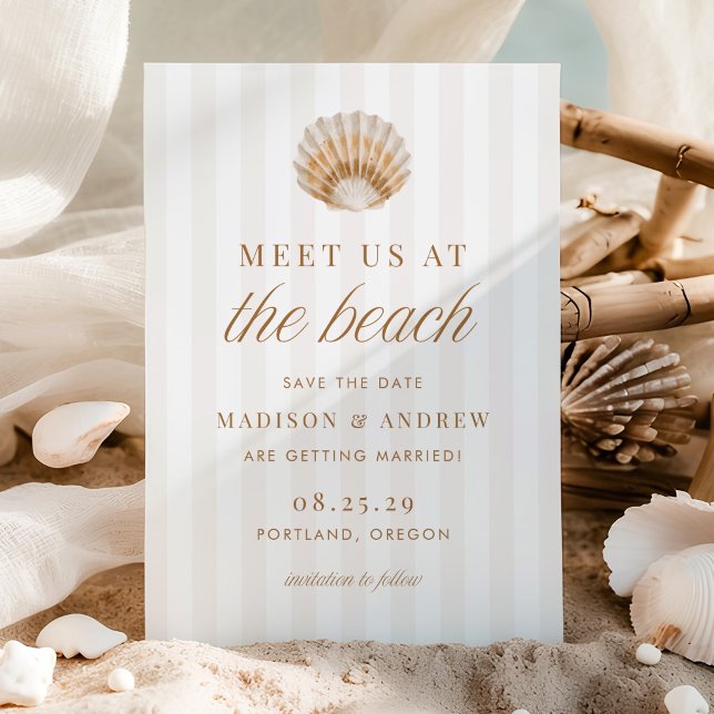 Coastal Stripes Shell Beach Wedding Spara Datumet (Skapare uppladdad)