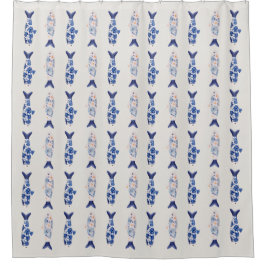 Coastal Style Blue Fish Pattern Shower Curtain
