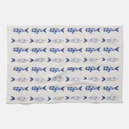 Coastal Style Blue Fish Pattern Shower Curtain Kökshandduk