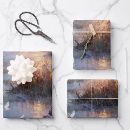 Coastal Sunset Iris & Egret Wrapping Paper