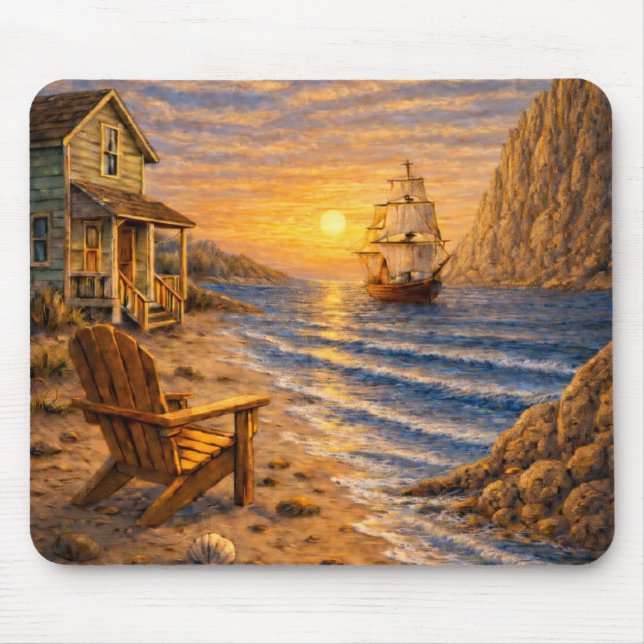 Coastal Sunset Sailing Mouse Pad Musmatta (Framsidan)