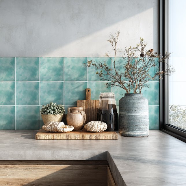 Coastal Teal Blue Watercolor Backsplash Kakelplatta (Skapare uppladdad)
