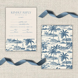 Coastal Toile Classic Script Dusty Blue  OSA Kort