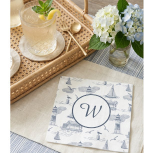 Coastal Toile Monogram Preppy Marin Pappersservett