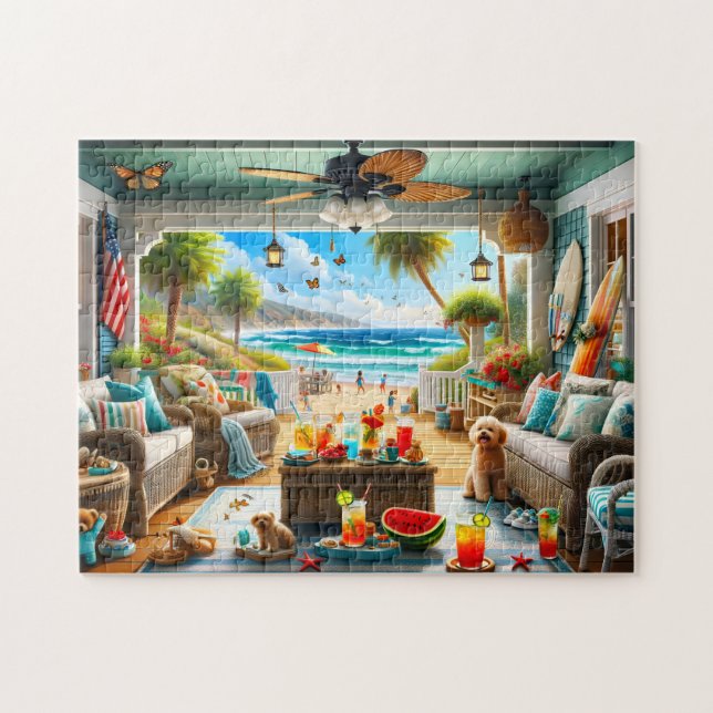Coastal Veranda Beach Paradise Summertime Scene Pussel (Horisontell)