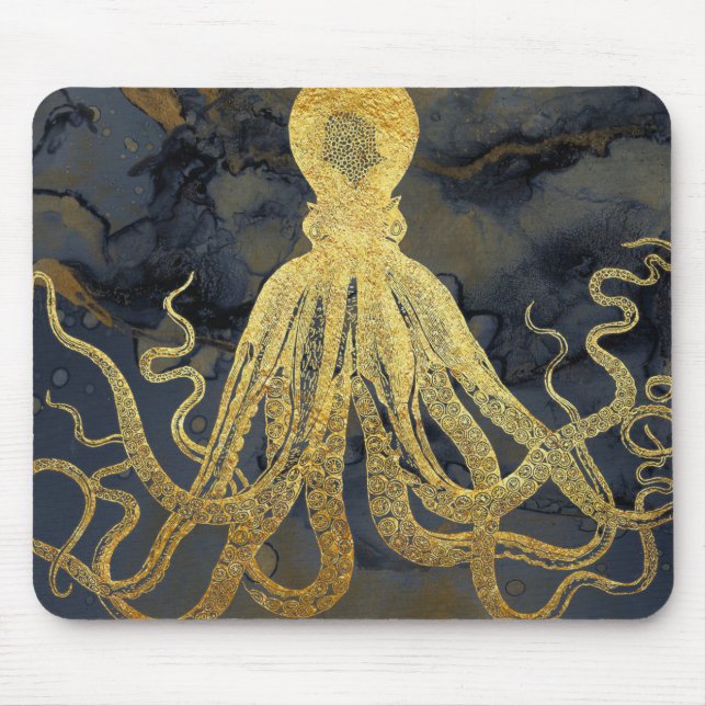 Coastal Vintage Gold Black Octopus Ink Watercolor Musmatta (Framsidan)