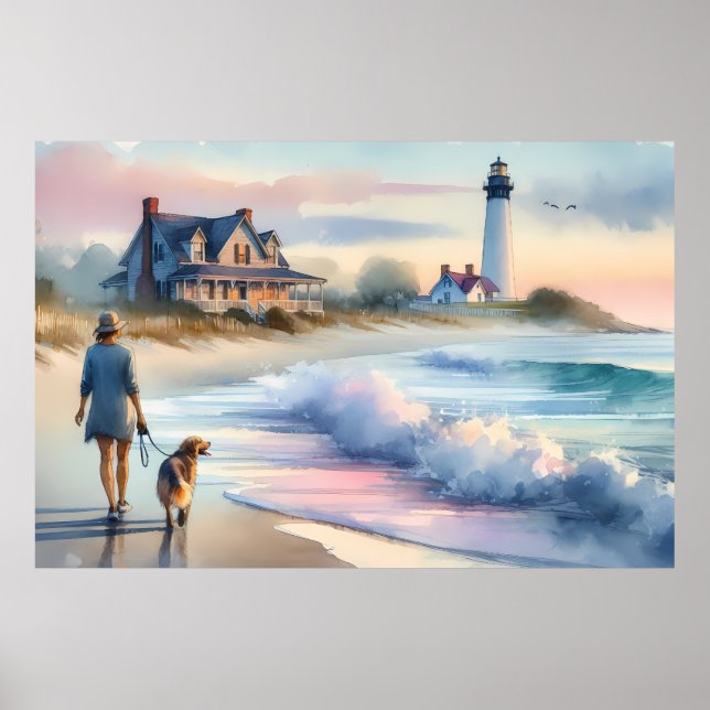 Coastal Walk to Lighthouse at Sunset Poster (Framsidan)
