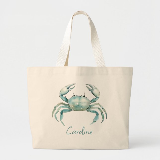 Coastal Watercolor Crab Personalized Jumbo Tygkasse (Framsidan)