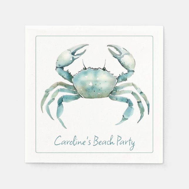 Coastal Watercolor Crab Personalized Pappersservett (Framsidan)