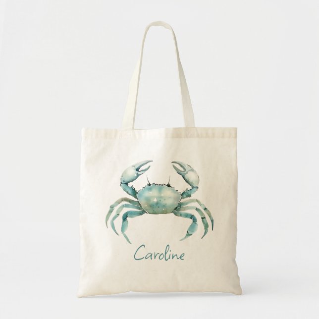 Coastal Watercolor Crab Personalized Tygkasse (Framsidan)