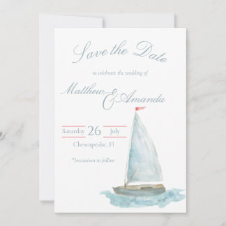 Coastal Watercolor Sailboat Save the Date Inbjudningar