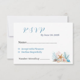 Coastal Watercolor Seashells & Coral Beach Wedding OSA Kort