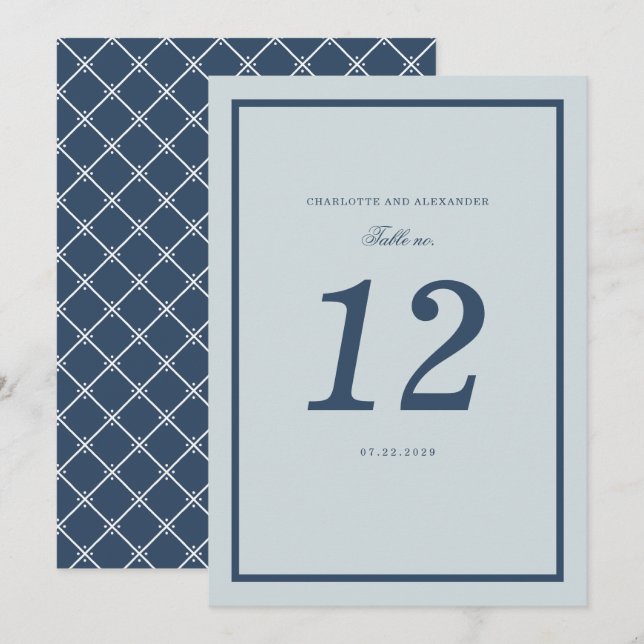Coastal Wedding Dusty Blue Classic Table Number Inbjudningar (Fram/baksida)