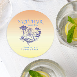 Coastal Yellow Mermaid Cowgirl Summer Party Underlägg Papper Rund