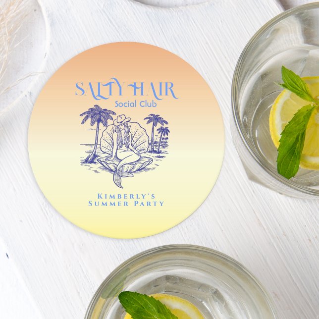 Coastal Yellow Mermaid Cowgirl Summer Party Underlägg Papper Rund (Skapare uppladdad)