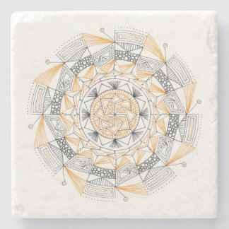 COASTER Stone Marble w/ Mandala Design Orange Stenunderlägg